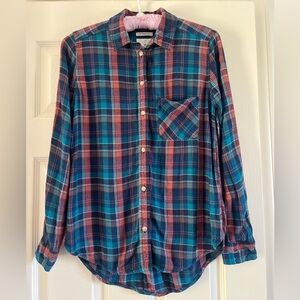 American Eagle Plaid Boyfriend Button Down Shirt Women Size Small